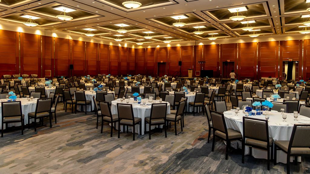 Ballroom set for a formal dinner